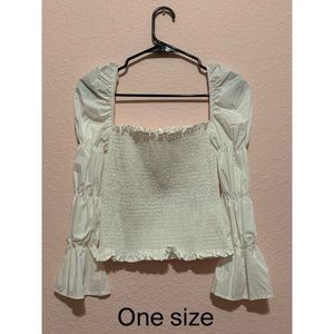 White Smocked Puffy Sleeve Top